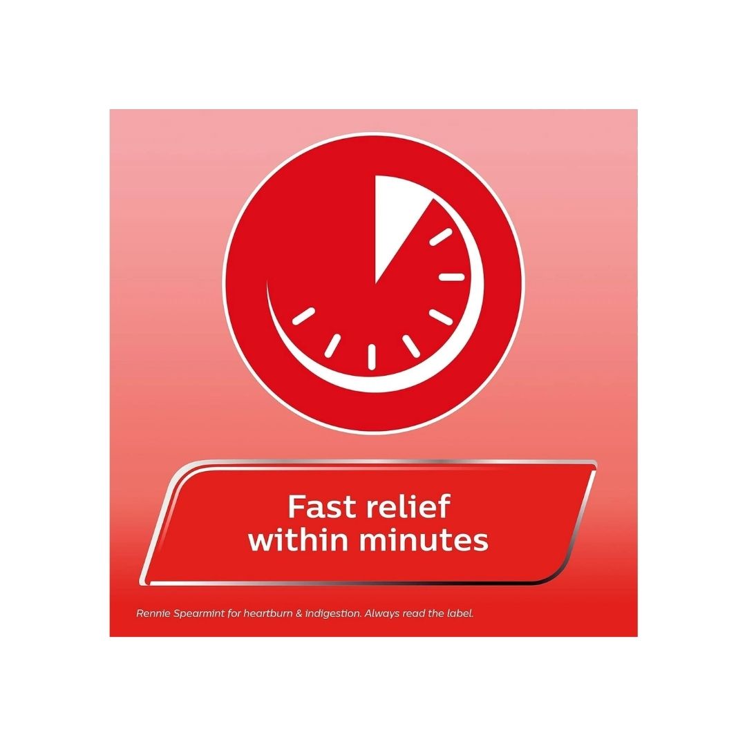 Rennie Sugar Free Chewable Tablets 'Fast Relief within minutes' graphic