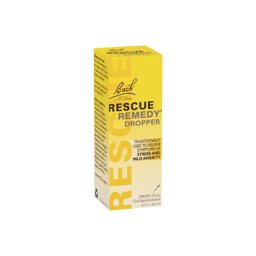 Rescue remedy 10ml Dropper front of packaging at oblique angle
