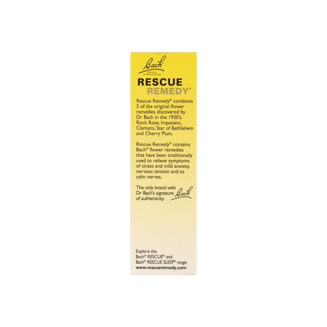Bach Rescue Remedy 20ml Dropper packaging from side with product information