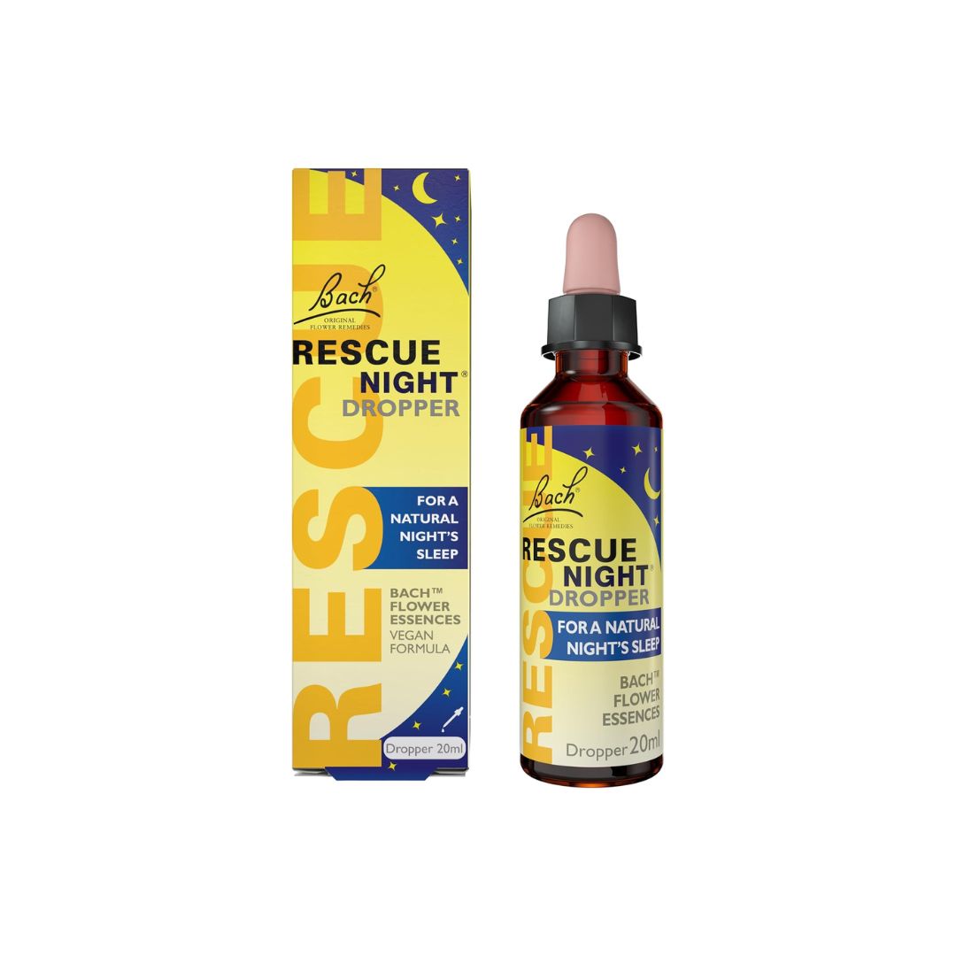 Rescure Remedy Night Dropper 20ml and packaging both on a white background