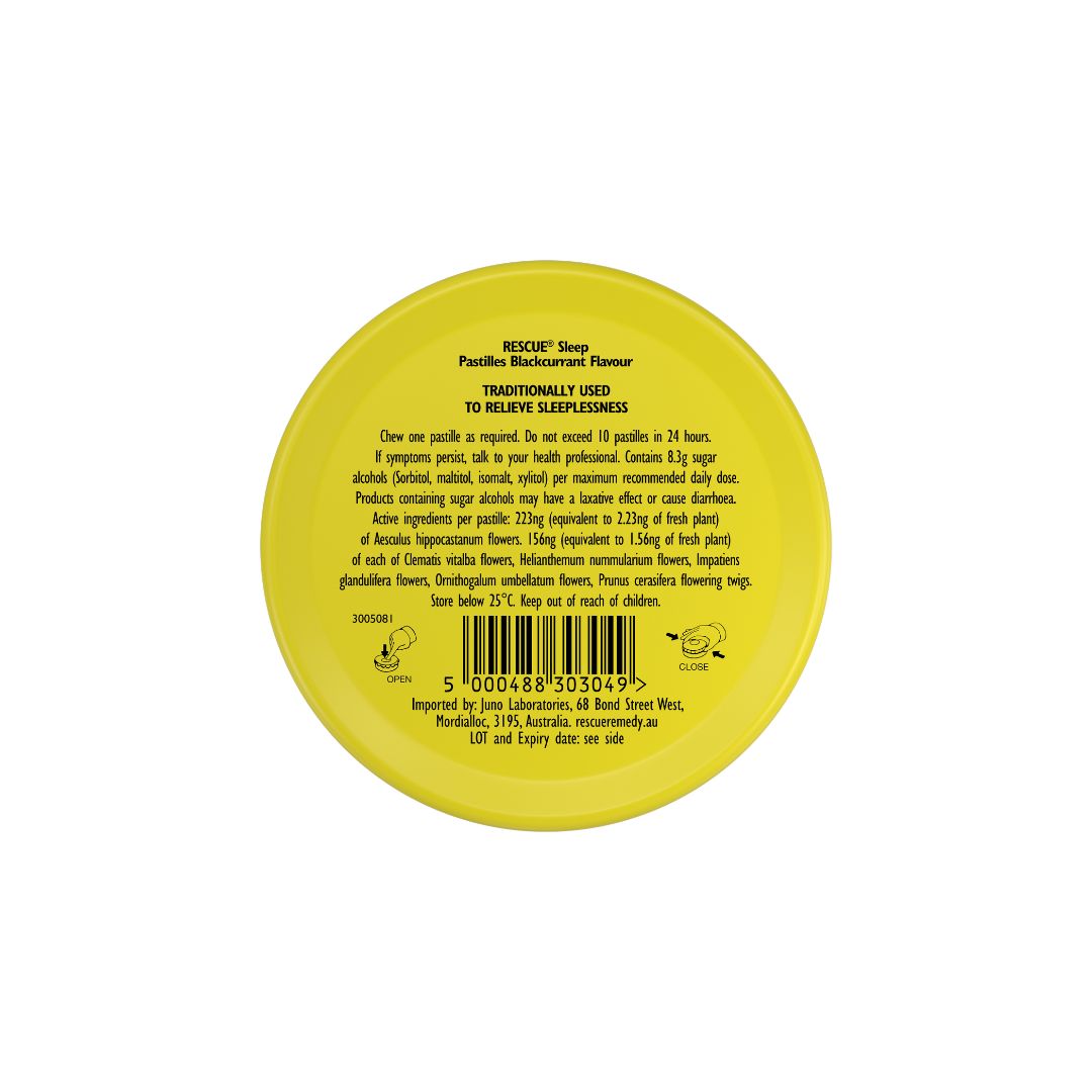 Rescue remedy Pastilles Blackcurrant back of container
