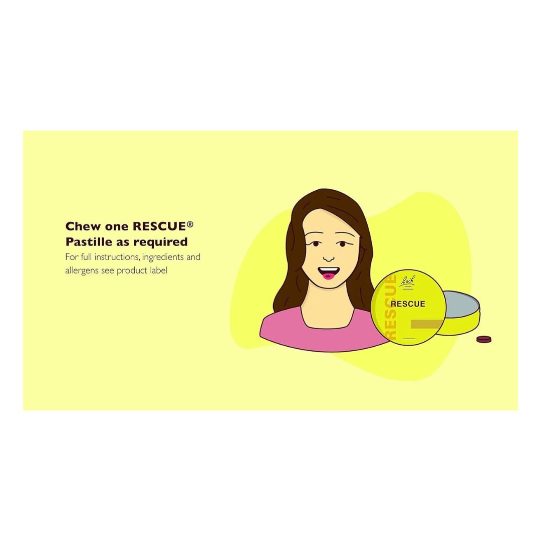 Rescue remedy Pastilles Blackcurrant usage information graphic