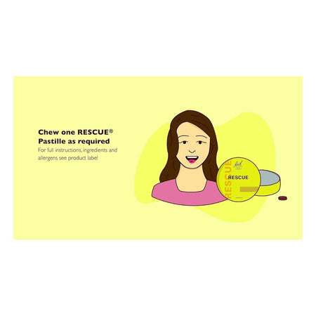 Rescue remedy Pastilles Blackcurrant usage information graphic