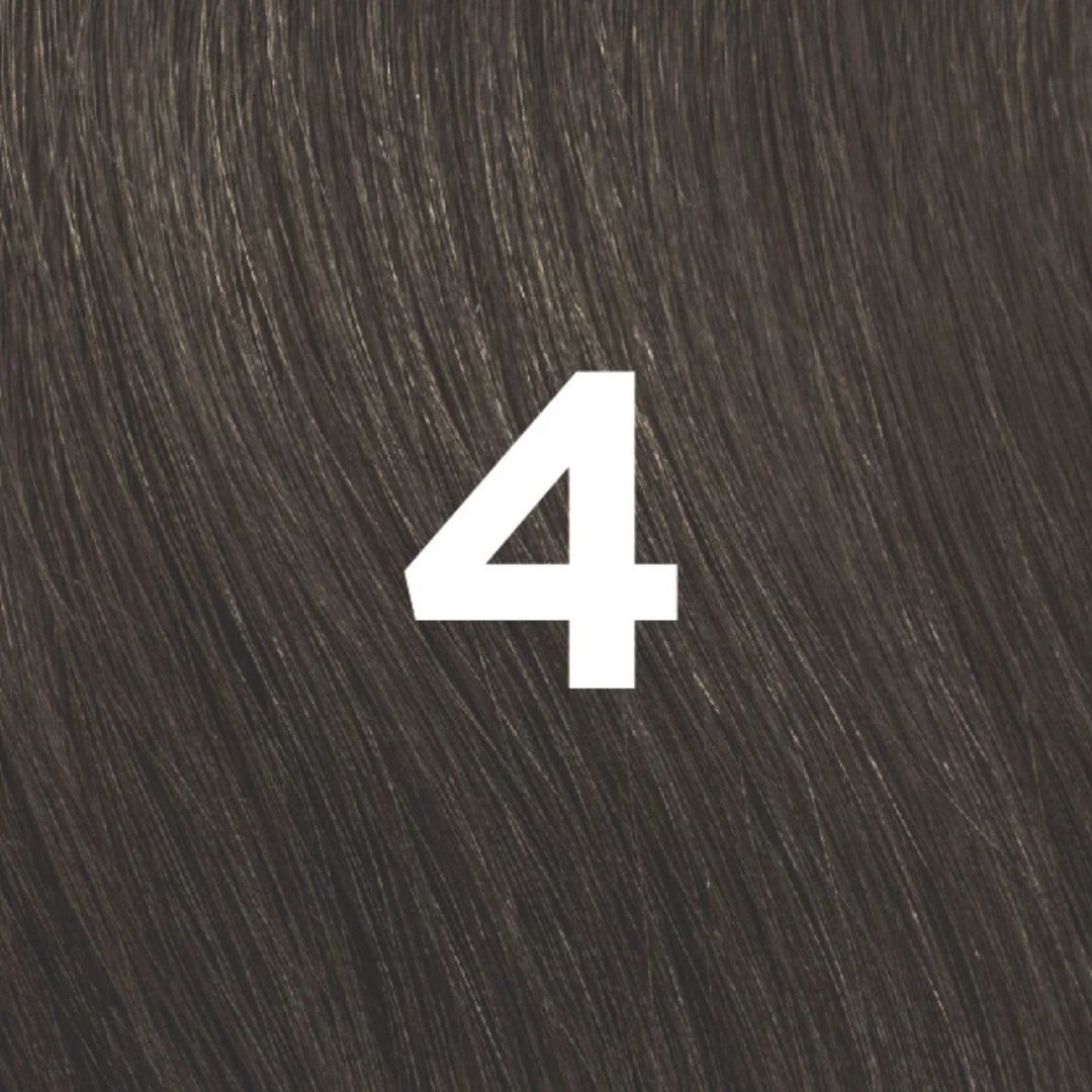 Revlon ColorStay Colour Booster Mask 4 Dark Brown - A close-up swatch of dark brown hair texture with a large white number 4 centered on it.