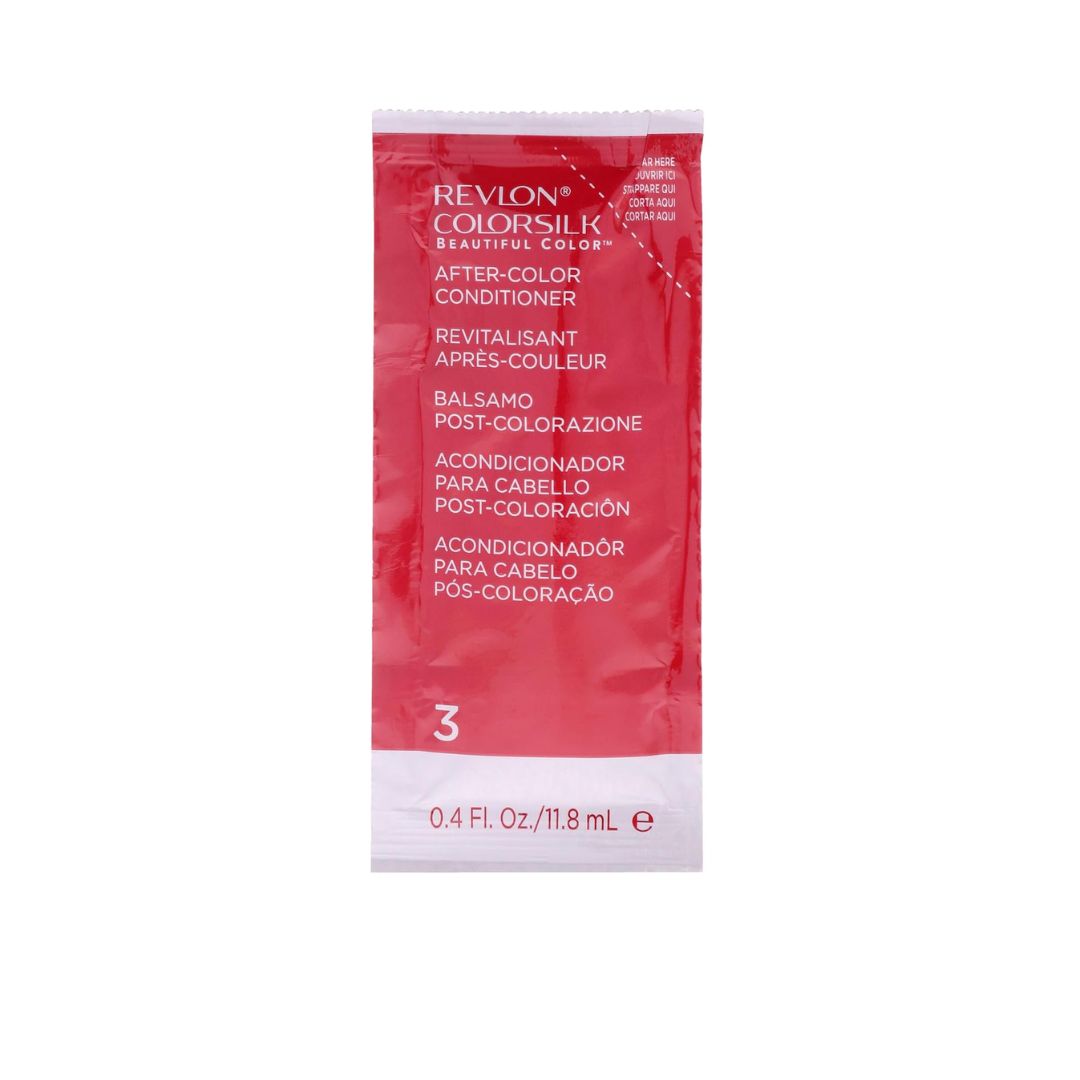A single Revlon Colorsilk Beautiful Color+ After-Color Conditioner sachet, step 3, on a plain white background.