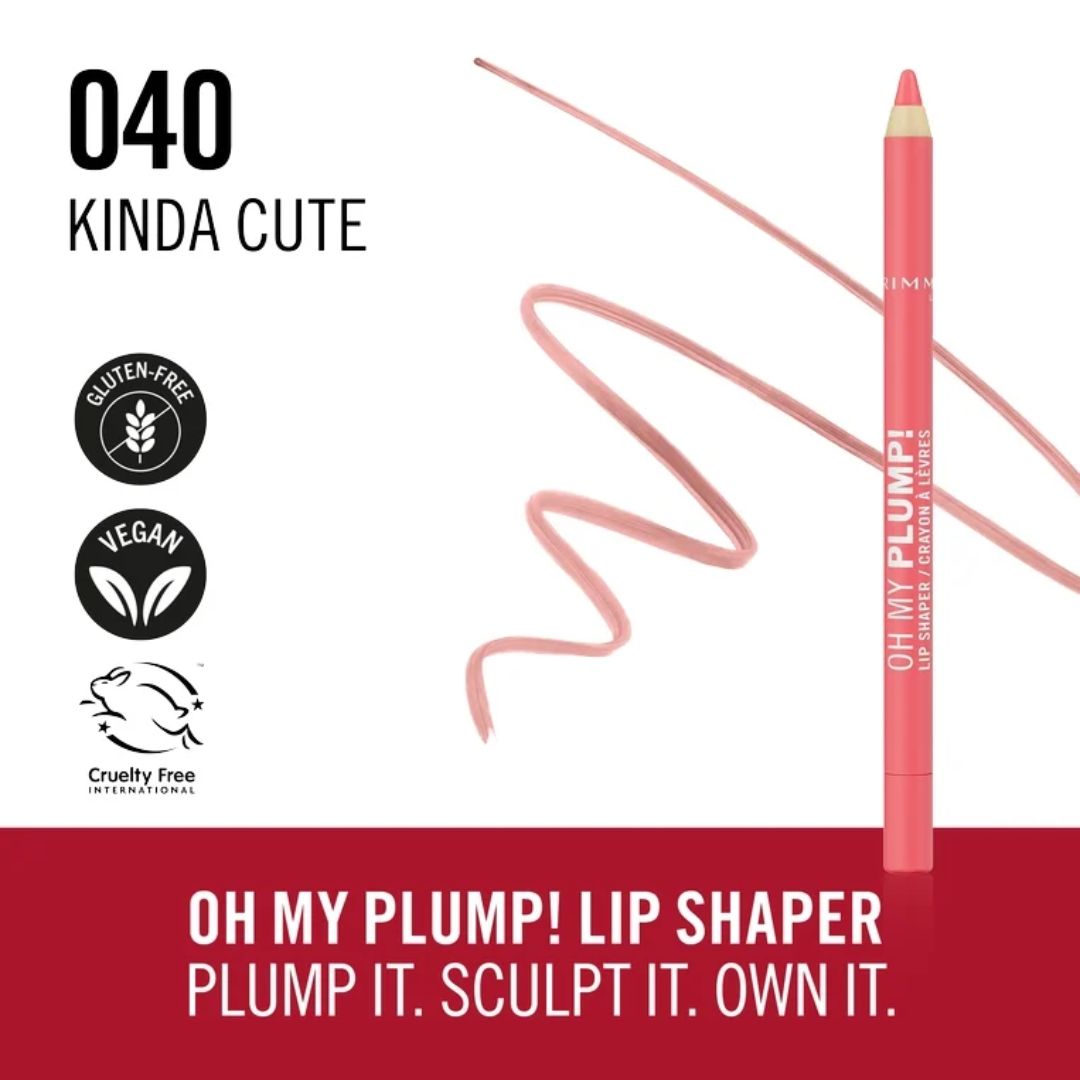 Rimmel Oh My Plump! Lip Shaper 040 Kinda Cute informative graphic