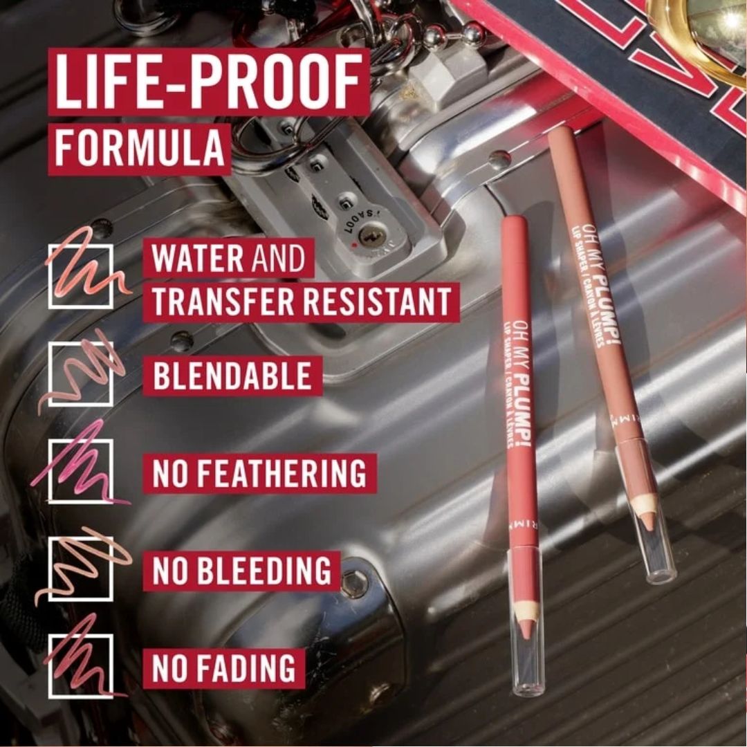 Rimmel Oh My Plump! Lip Shaper 040 Kinda Cute 'LIFE PROOF FORMULA' graphic