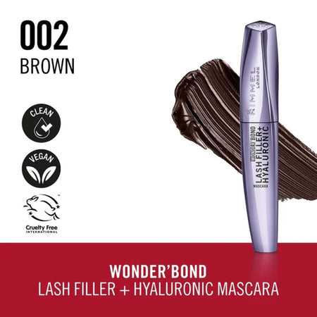 Rimmel Wonder'Bond Lash Filler + Hyaluronic Mascara 002 Brown informative graphic