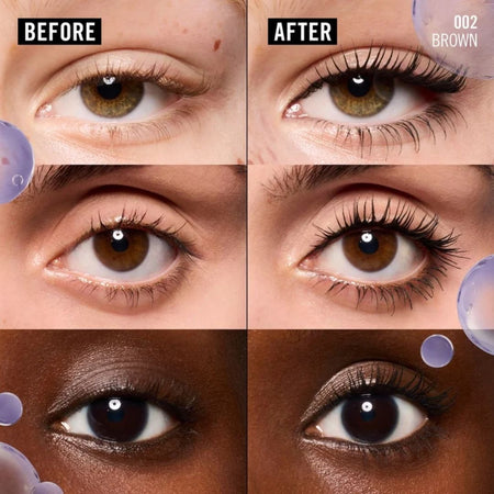 Rimmel Wonder'Bond Lash Filler + Hyaluronic Mascara 002 Brown before and after images on different skin tones