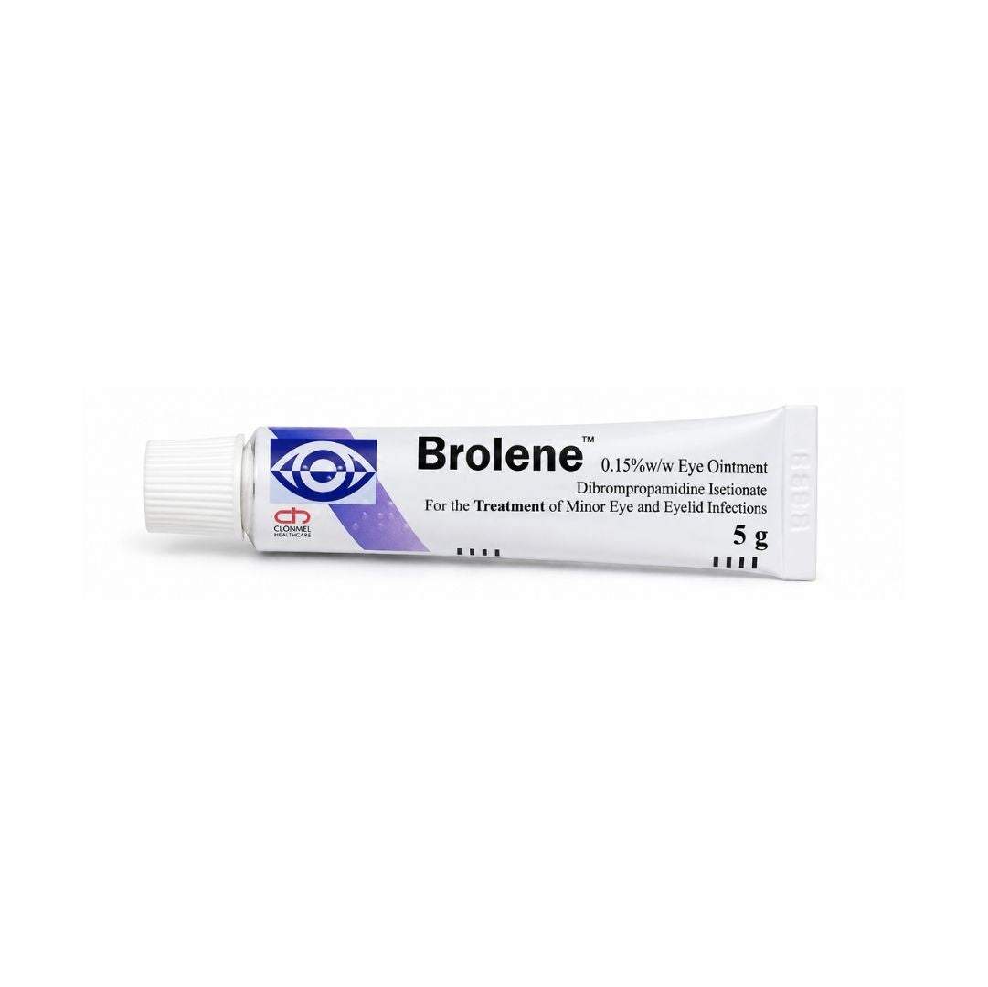 Brolene 0.15% w/w Eye Ointment 5g tube on a white background