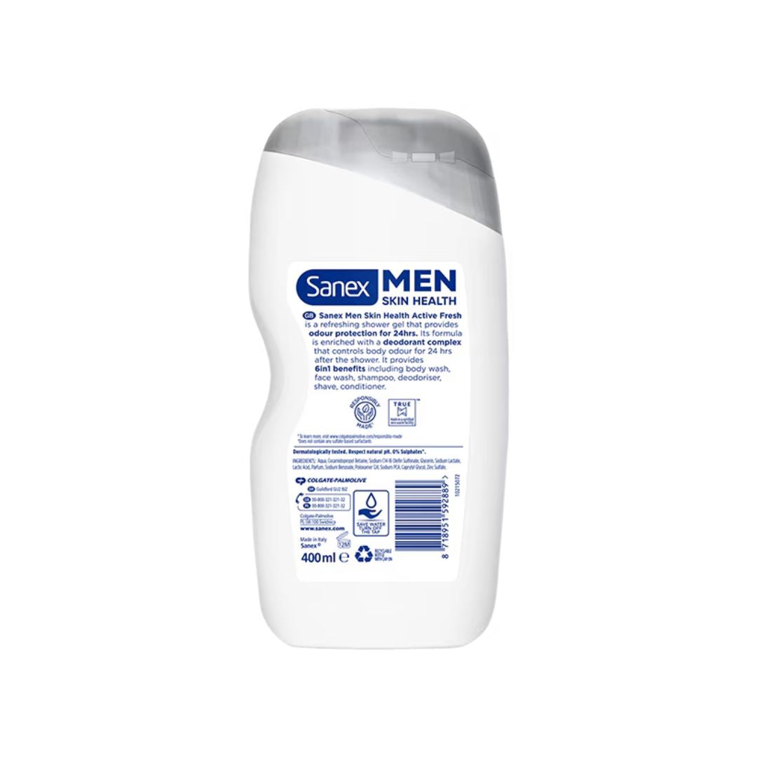 Sanex Men Active Fresh 6-in-1 Shower Gel (rear view) on a white background