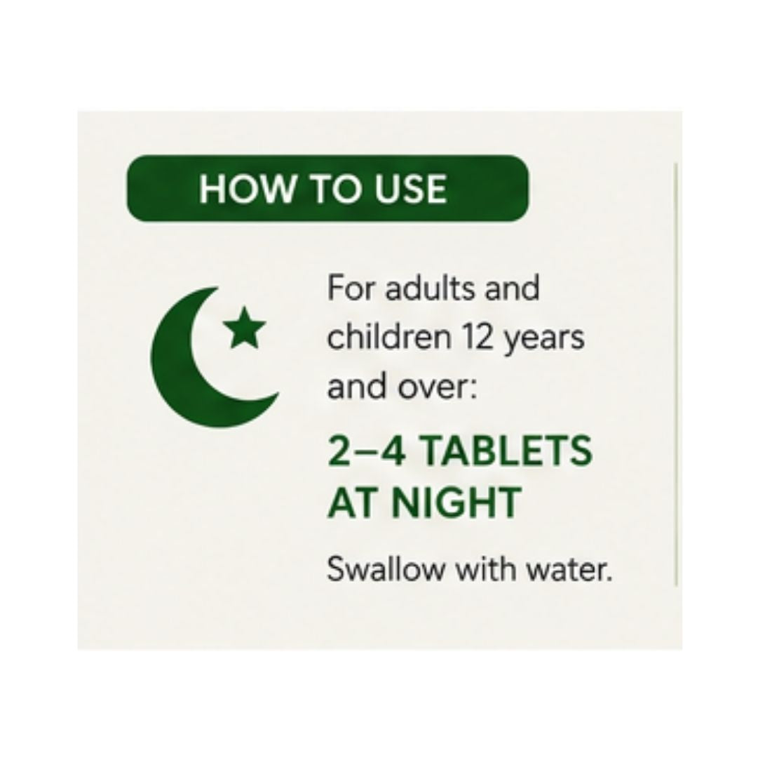 Senokot 7.5mg 500 Tablets 'HOW TO USE' graphic on a cream background