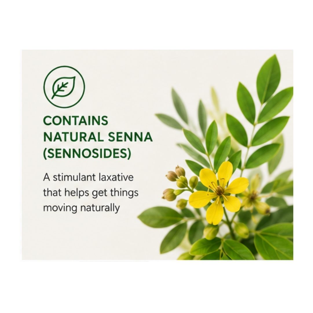 Senokot 7.5mg 500 Tablets 'CONTAINS NATURAL SENNA' graphic with an image of the natural ingredient Senna plant