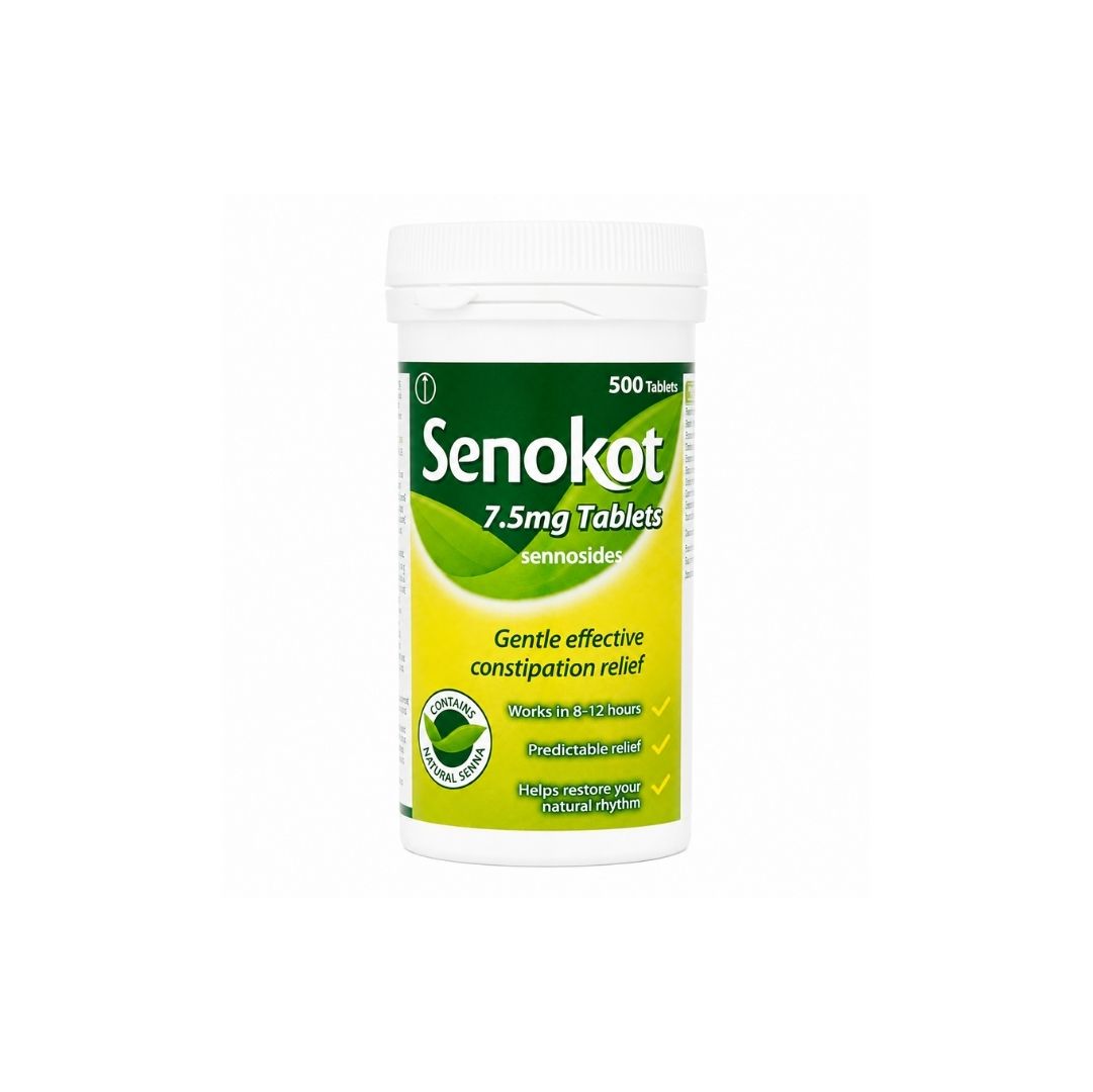 Senokot 7.5mg 500 Tablets packaging on a white background