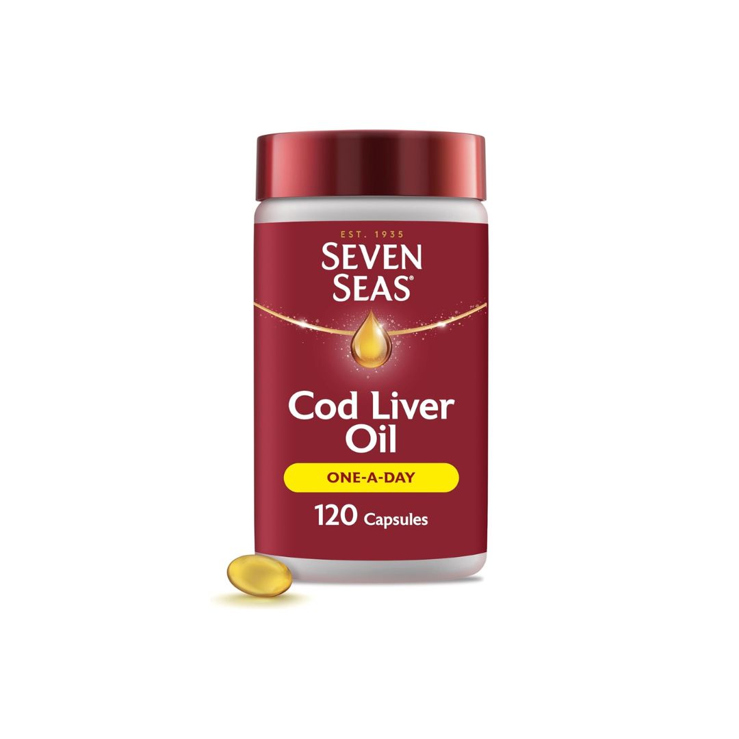 Seven Seas Cod Liver Oil One-a-Day container on a white background