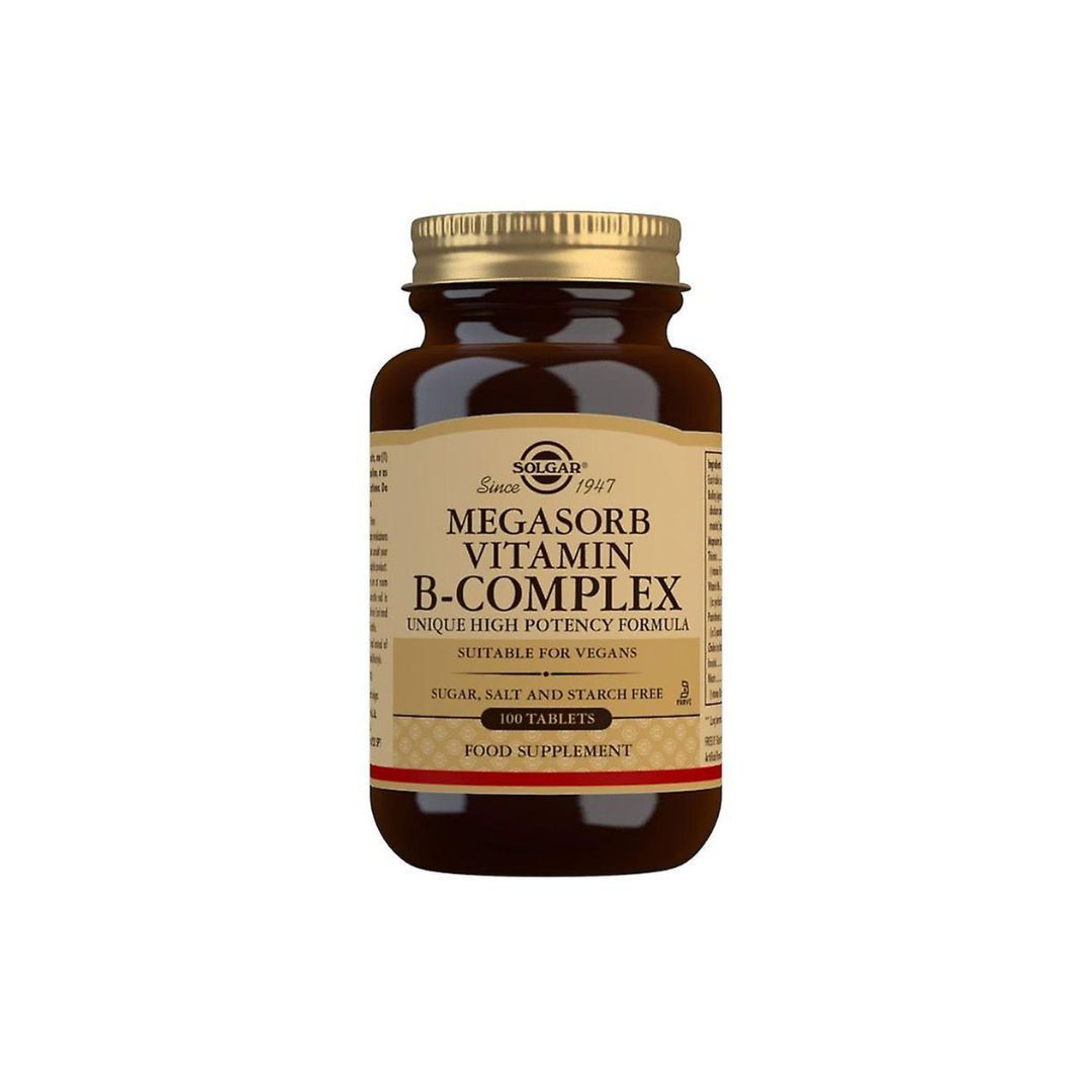 Solgar Megasorb Vitamin-B Complex 100 Tablets bottleon a white background