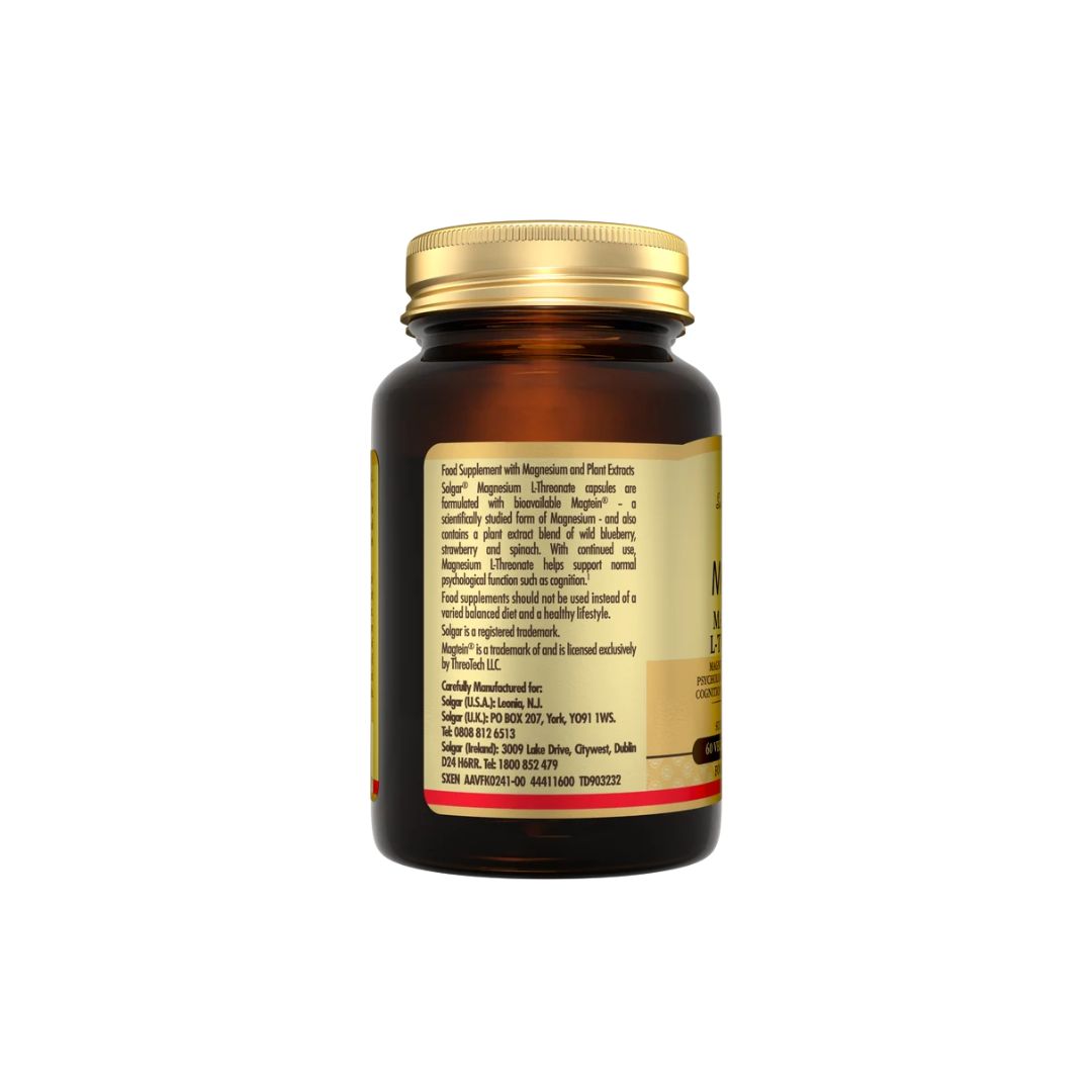 Solgar Magstein Magnesium L-Threonate container (product info) on a white  background
