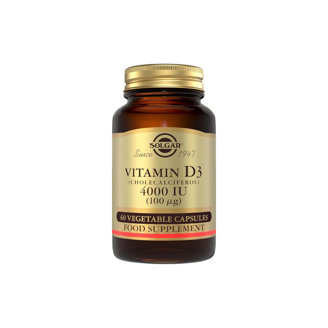 Solgar Vitamin D3 4000iu 60 Capsules container on a white background