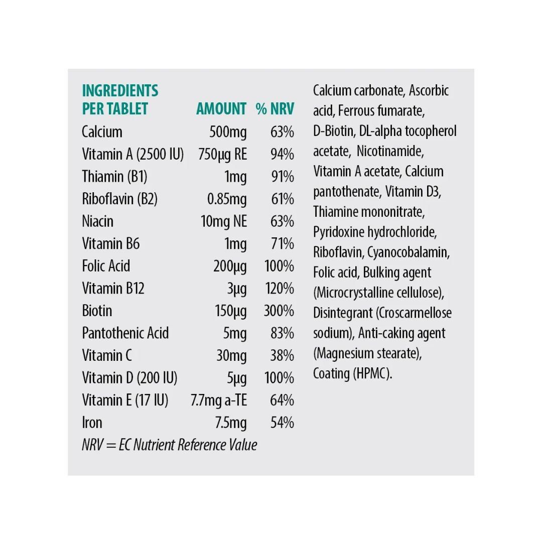 Sona Calcium Complete 60 Tablets nutritional values chart