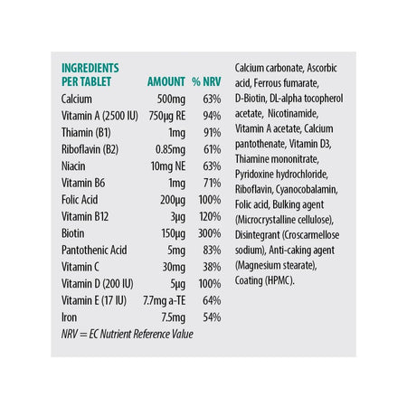 Sona Calcium Complete 60 Tablets nutritional values chart