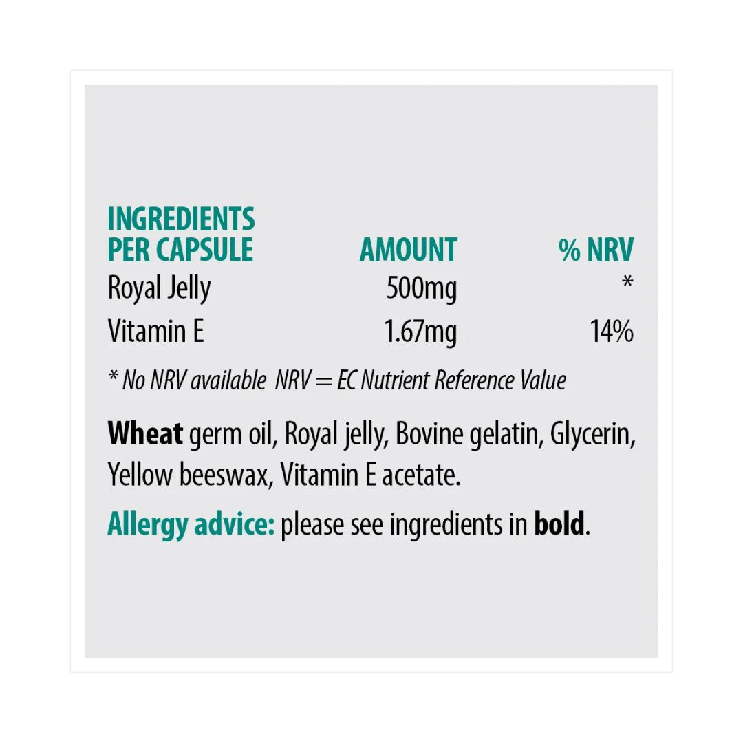Sona Royal Jelly 30 Capsules ingredients chart