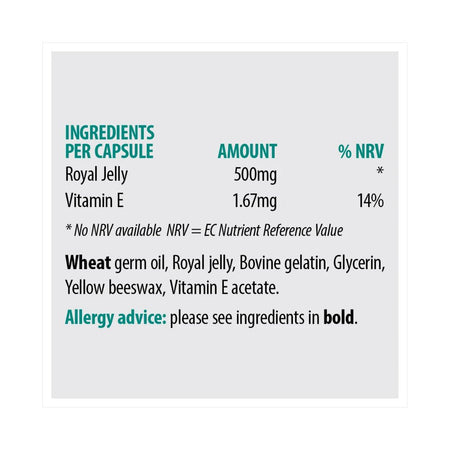Sona Royal Jelly 30 Capsules ingredients chart