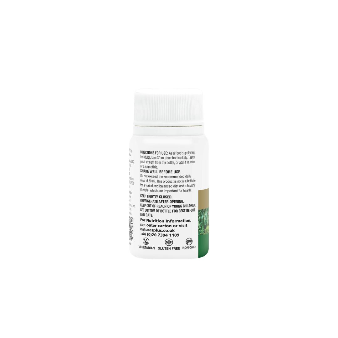 Natures Plus Source of Life Liquid Gold 30ml Shot (rear view) on a white background