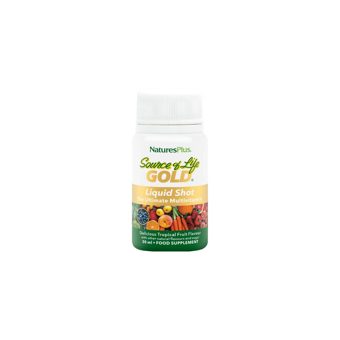 Natures Plus Source of Life Liquid Gold 30ml Shot container on a white background