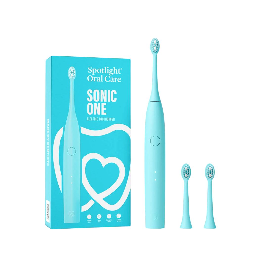 Spotlight Oral Care Sonic One Electric Toothbrush Blue packaging and product on a white background