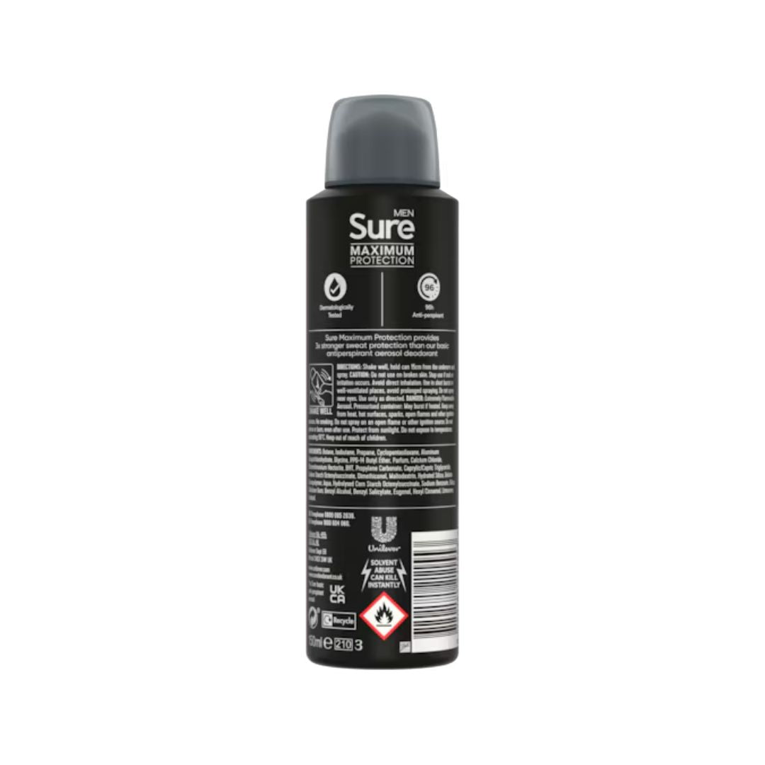 Sure Men Sport Active 96H Anti-Perspirant 150ml can (rear view) on a white background