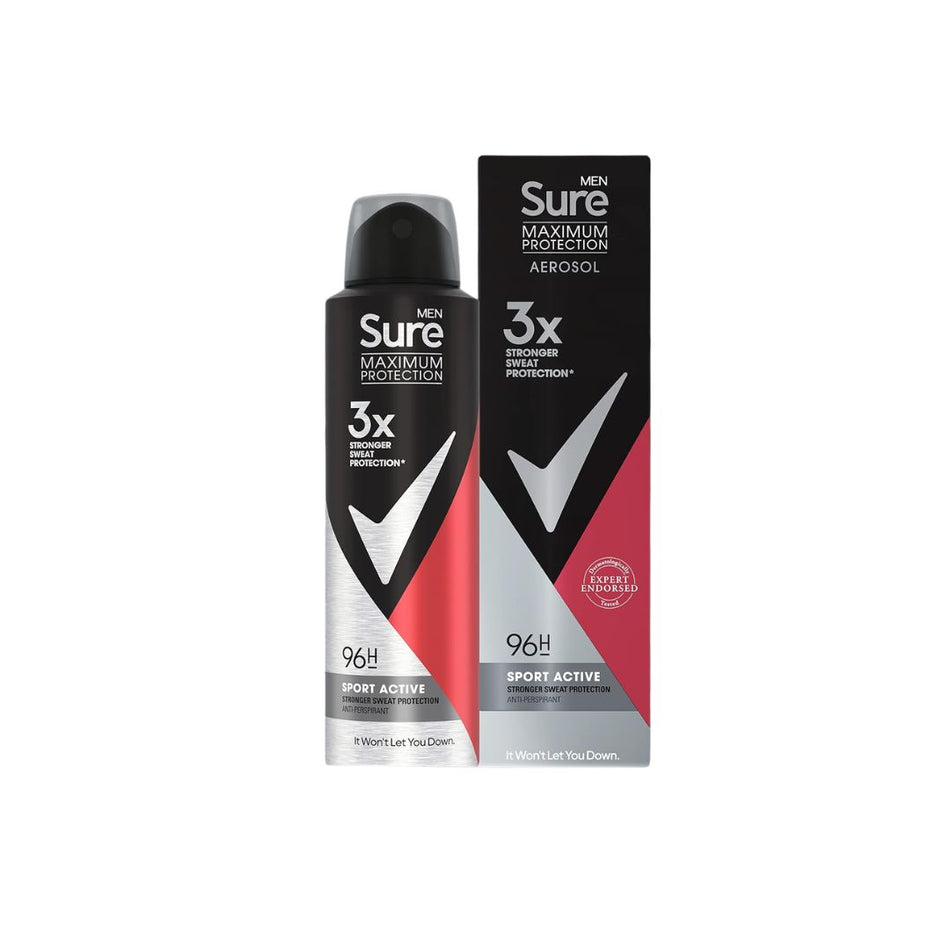 Sure Men Sport Active 96H Anti-Perspirant 150ml can and packaging on a white background