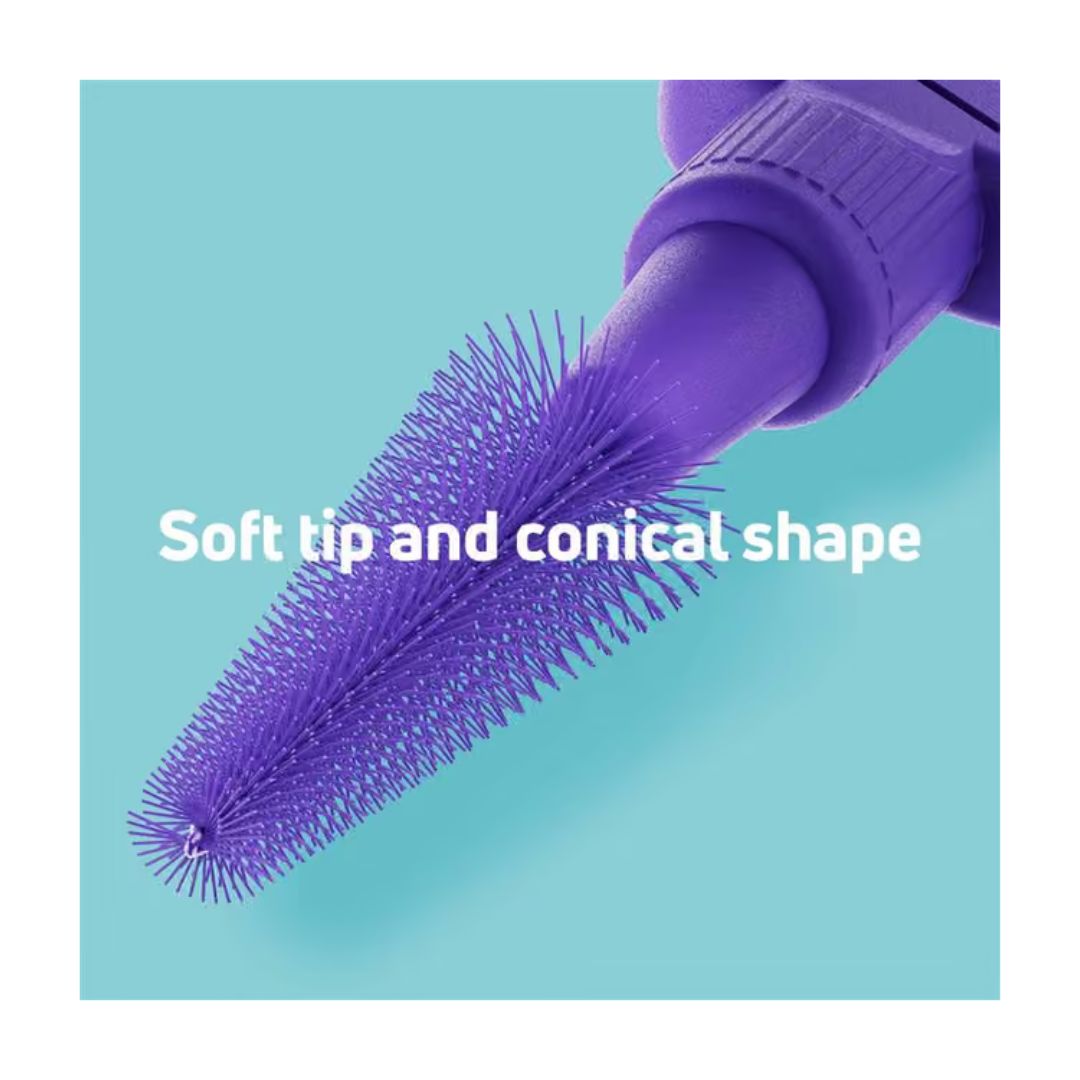TePe EasyFit Interdental Brushes 'Soft tip and conical shape' on a green background