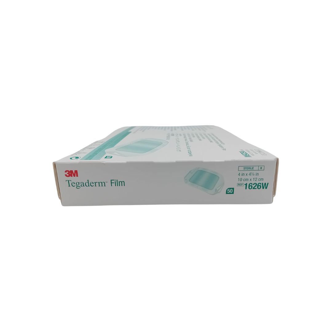 Tegaderm film dressing outer packaging side view on white background