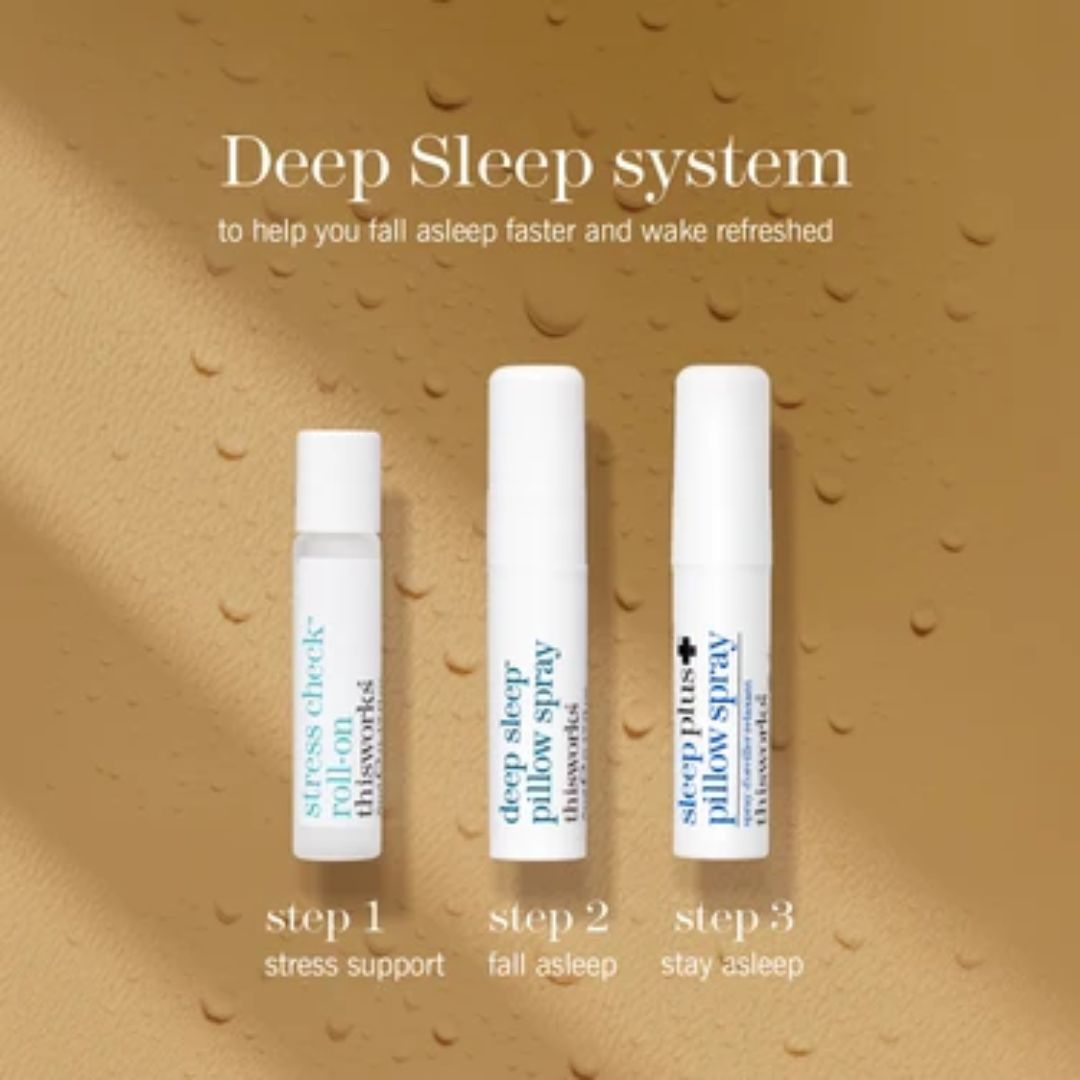 This Works Sleep On It Giftset 'Deep Sleep System' graphic on a beige background