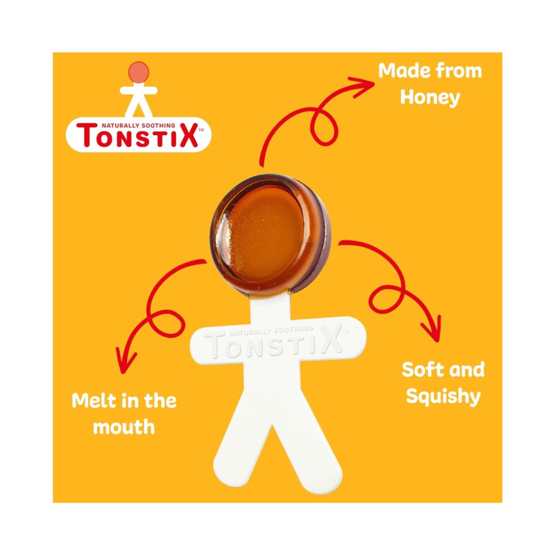 Tonstix Honey & Apple Jelly Pops product information and pop on orange background