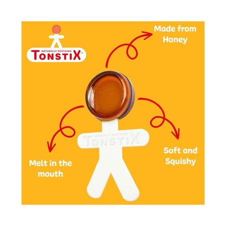 Tonstix Honey & Apple Jelly Pops product information and pop on orange background