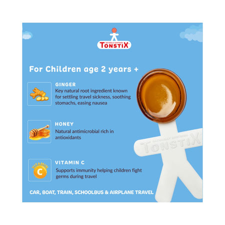 Tonstix Honey & Orange Travel Pop product information graphic on a blue background