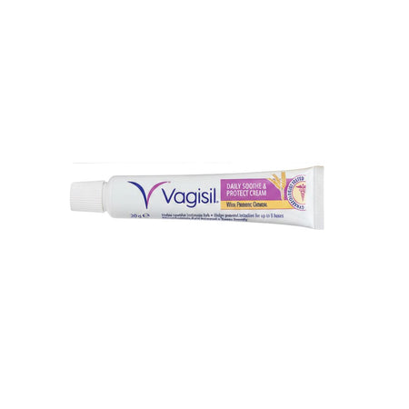 Vagisil Daily Soothe & Protect Cream tube on a plain white background.