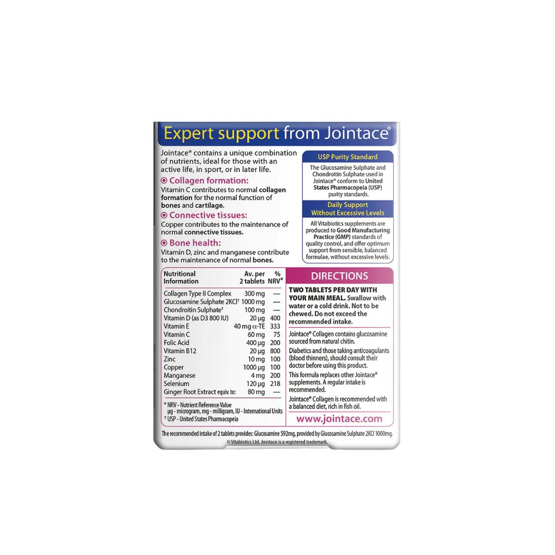 Vitabiotics Jointace Collagen 30 Tablets packaging (rear angle) on a white background