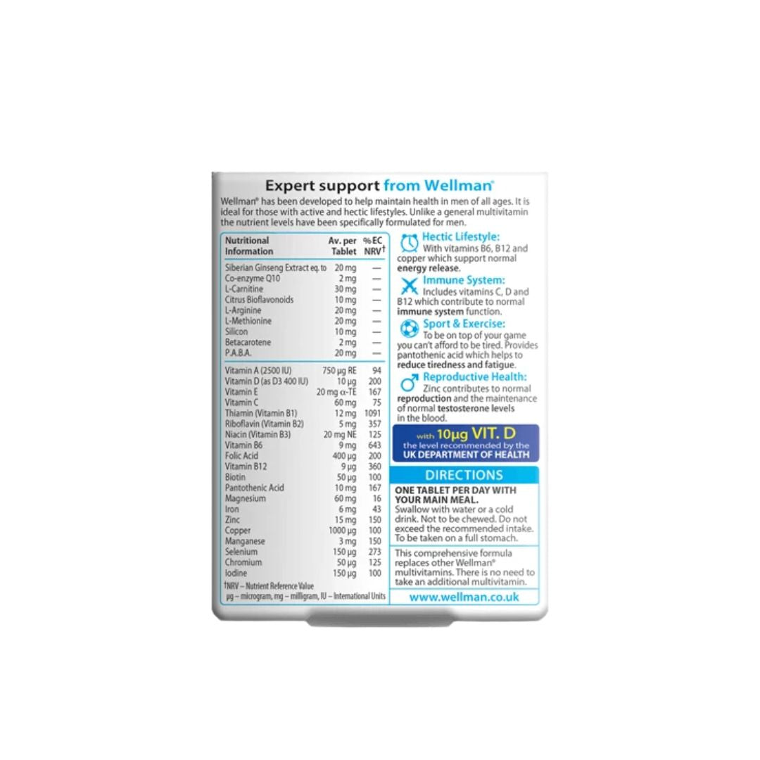 Vitabiotics Wellman Original 30 Tablets packaging (rear angle) on a white background