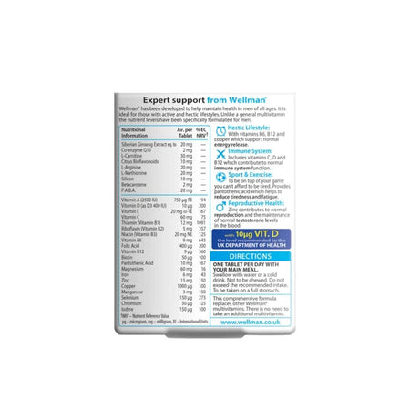 Vitabiotics Wellman Original 30 Tablets packaging (rear angle) on a white background