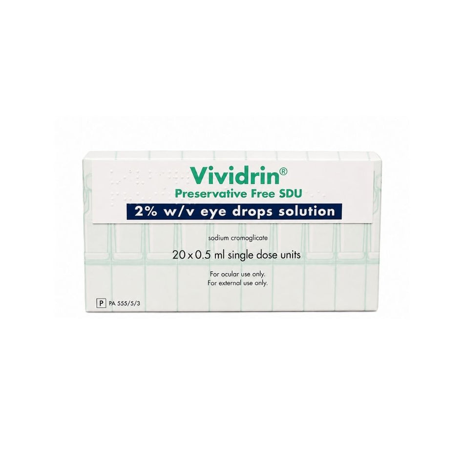 Vividrin Preservative Free Eye Drops packaging on a white background