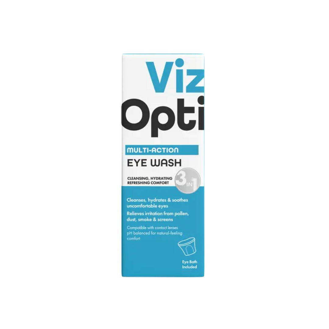 VizOpti Multi-Action Eye Wash 300ml packaging on a white background