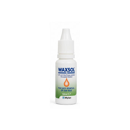 Waxsol 0.5% w/v Ear Drops 10ml dropper on a white background