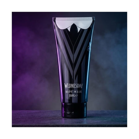 Wednesday No Hug Zone Body Wash on a smoky purple background