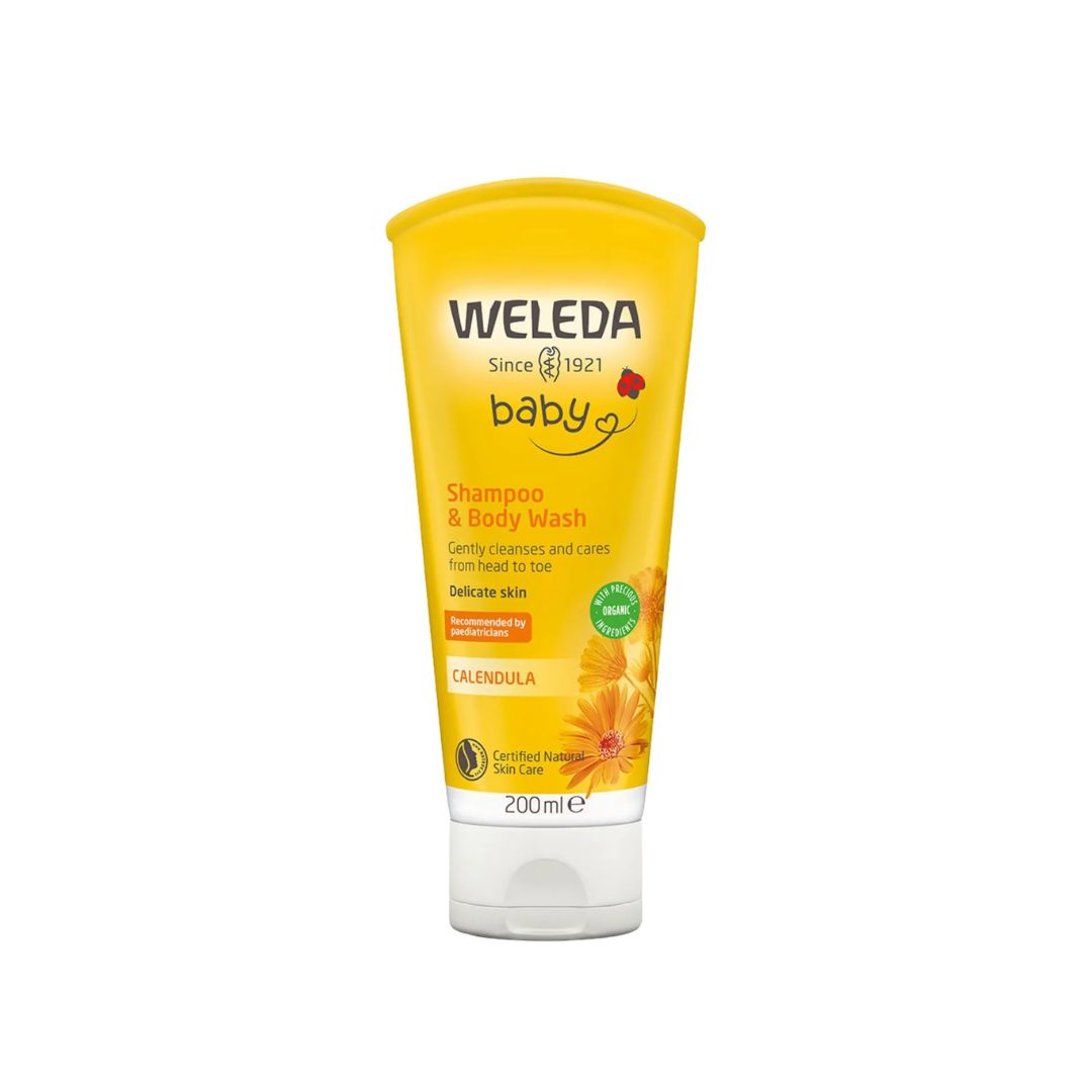 Weleda Baby Calendula Shampoo and Body Wash on a white background
