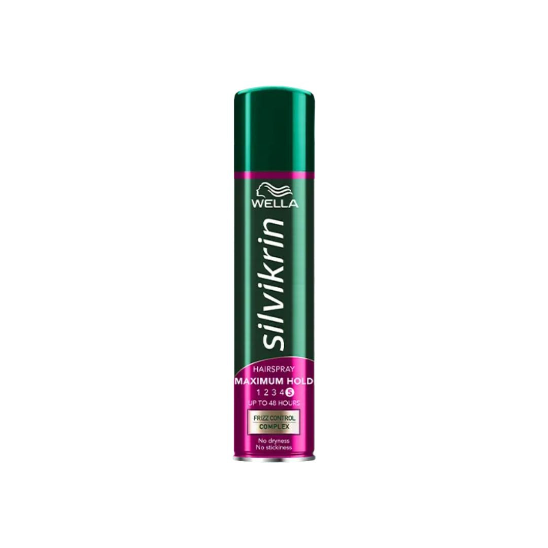 Wella Silvikrin Maximum Hold Hairspray 250ml container on a white background