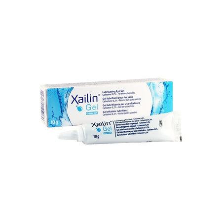 Xailin Gel Lubricating Eye Gel 10g packaging and tube on a white background