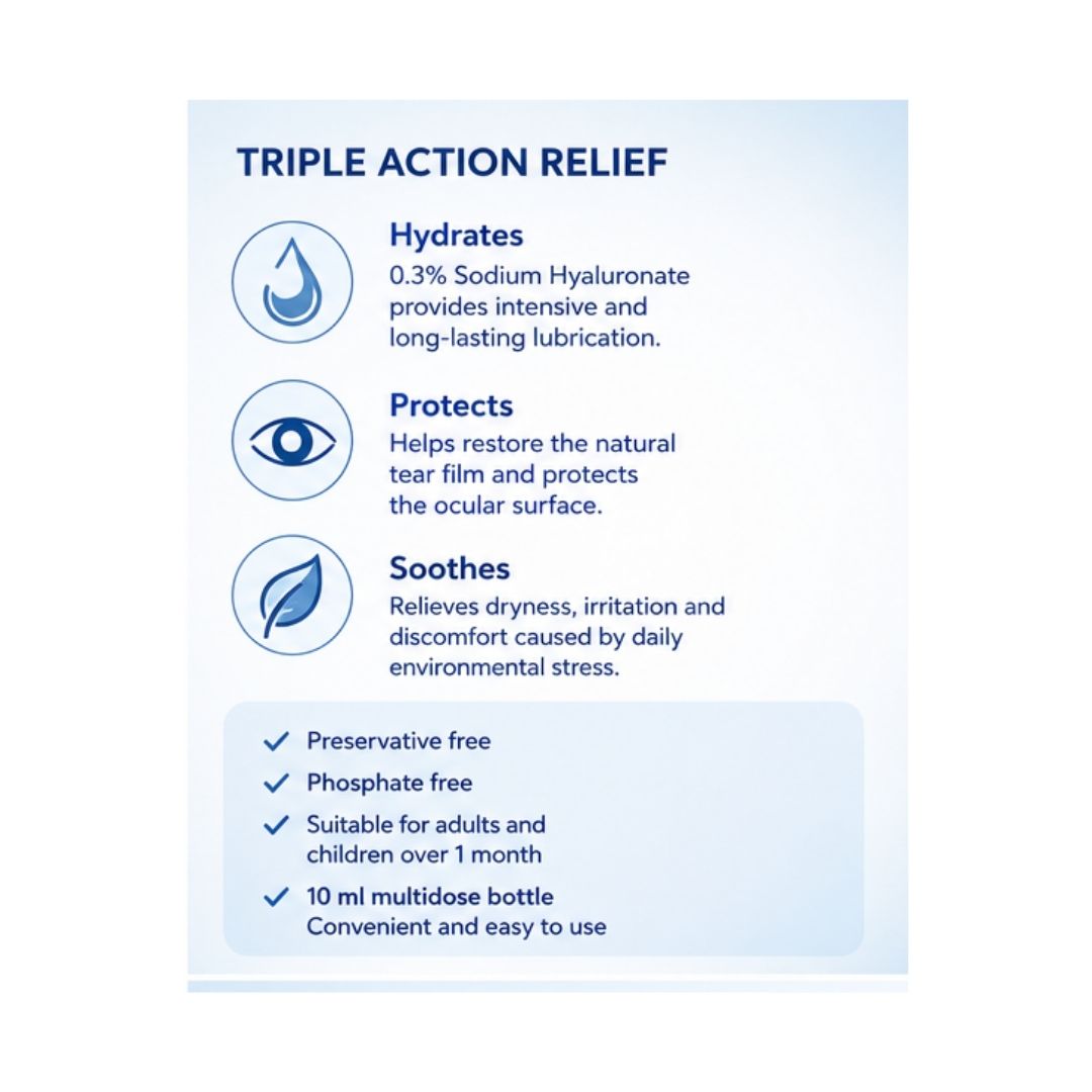 Xailin Intense Dry Eye Drops 10ml 'TRIPLE ACTION RELIEF' on a light blue background