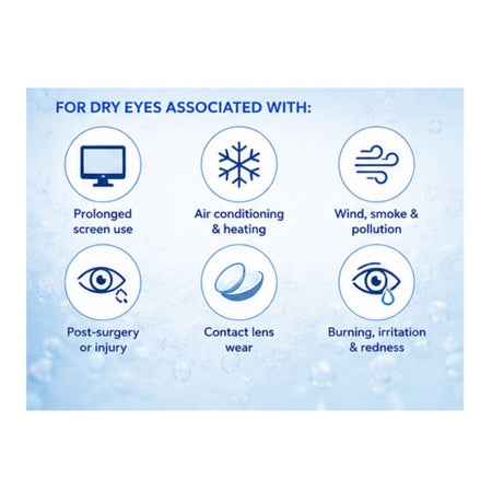 Xailin Intense Dry Eye Drops 10ml 'FOR DRY EYES ASSOCIATED WITH' graphic on a blue background